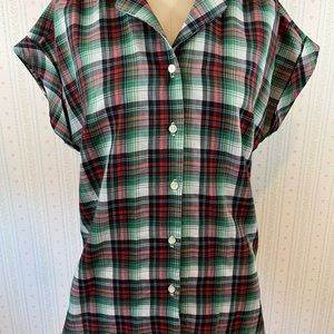 Vintage green plaid short sleeved button down